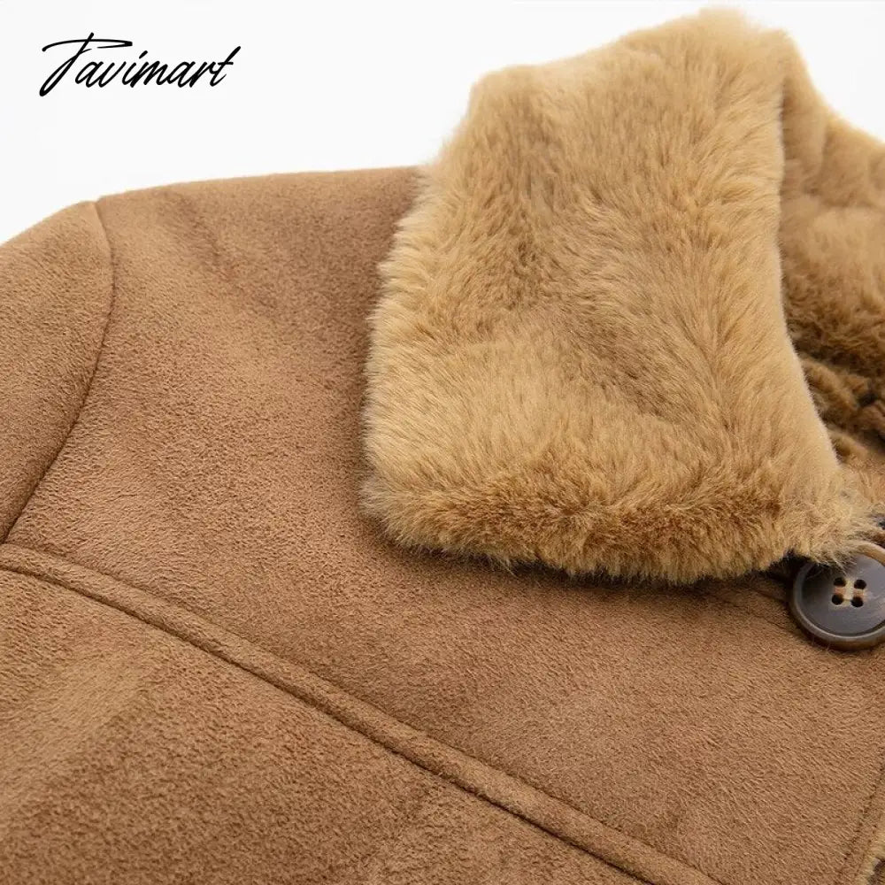 Autumn Winter Women Fake Faux Fur Brown Jacket Ladies Single Breasted Bottons Leather Coat Retro Female Thick Outwear Mujer