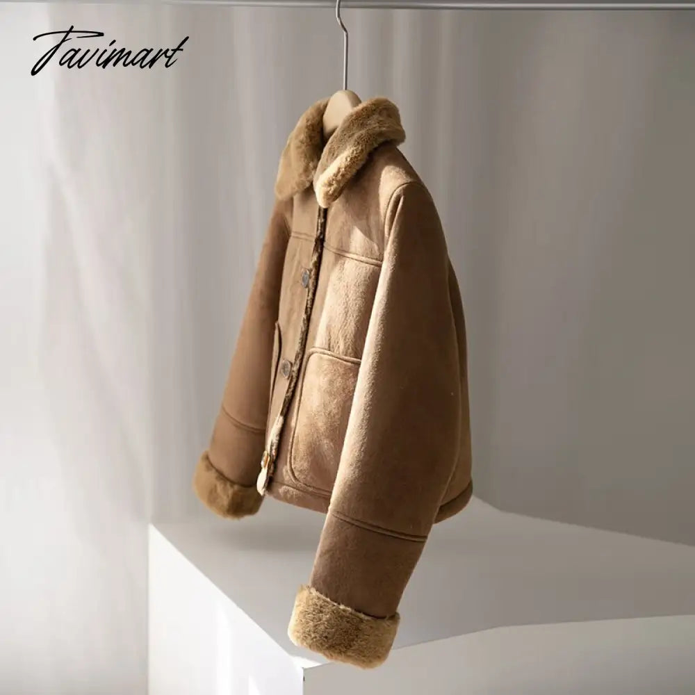 Autumn Winter Women Fake Faux Fur Brown Jacket Ladies Single Breasted Bottons Leather Coat Retro Female Thick Outwear Mujer
