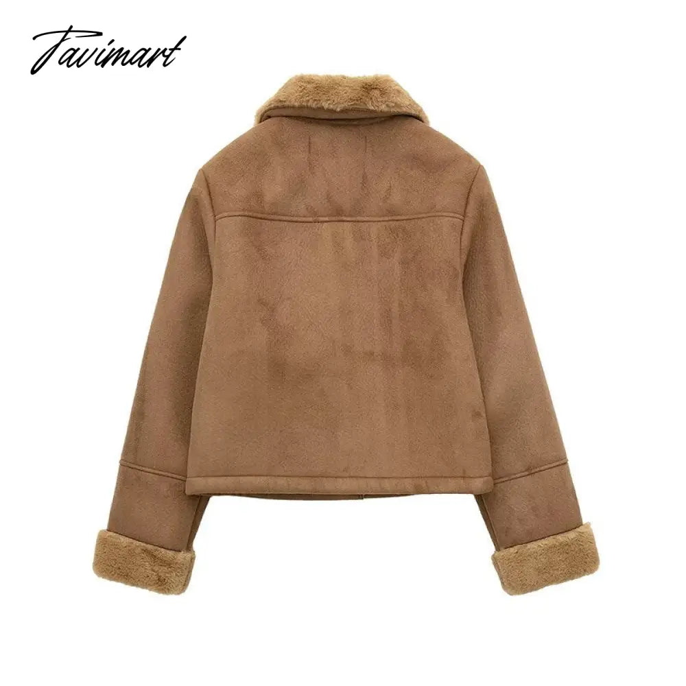 Autumn Winter Women Fake Faux Fur Brown Jacket Ladies Single Breasted Bottons Leather Coat Retro Female Thick Outwear Mujer
