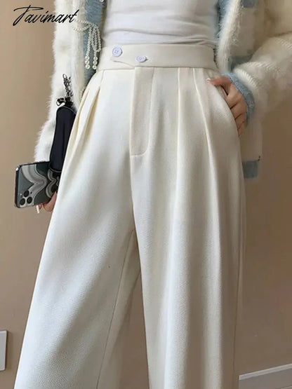 Autumn Winter Women's Wide Legged Pants New Solid Buttons Elegant High Waist Casual Loose Lady Trousers Female