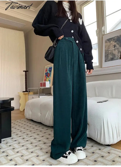 Autumn Winter Women's Wide Legged Pants New Solid Buttons Elegant High Waist Casual Loose Lady Trousers Female