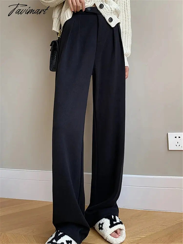 Autumn Winter Women's Wide Legged Pants New Solid Buttons Elegant High Waist Casual Loose Lady Trousers Female