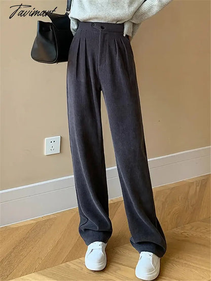 Autumn Winter Women's Wide Legged Pants New Solid Buttons Elegant High Waist Casual Loose Lady Trousers Female