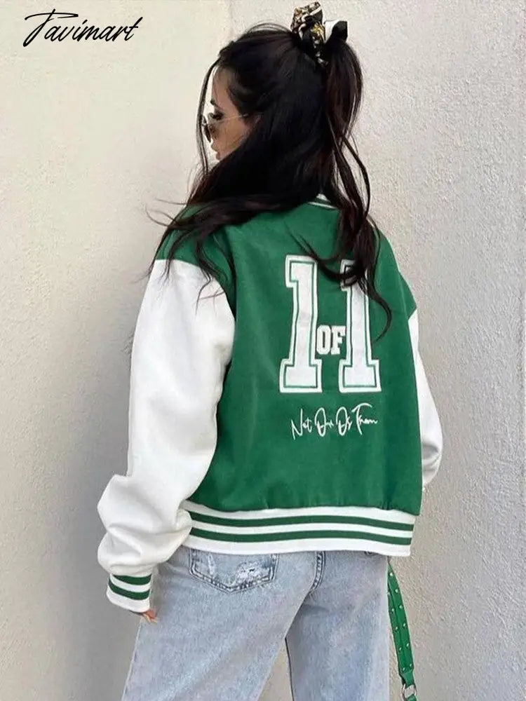 Autumn autumn Women's Single breasted overtise Jacket female Stitching Letters Embroidery Long sleeve Baseball Sports Uniform