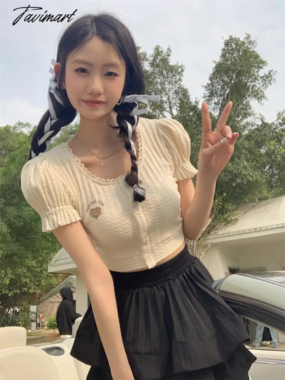 Backless Lace-up Design Tees Puff Sleeved T-shirts O Neck Crop Y2k Tops Summer Camisetas Korean Fashion Ropa De Mujer