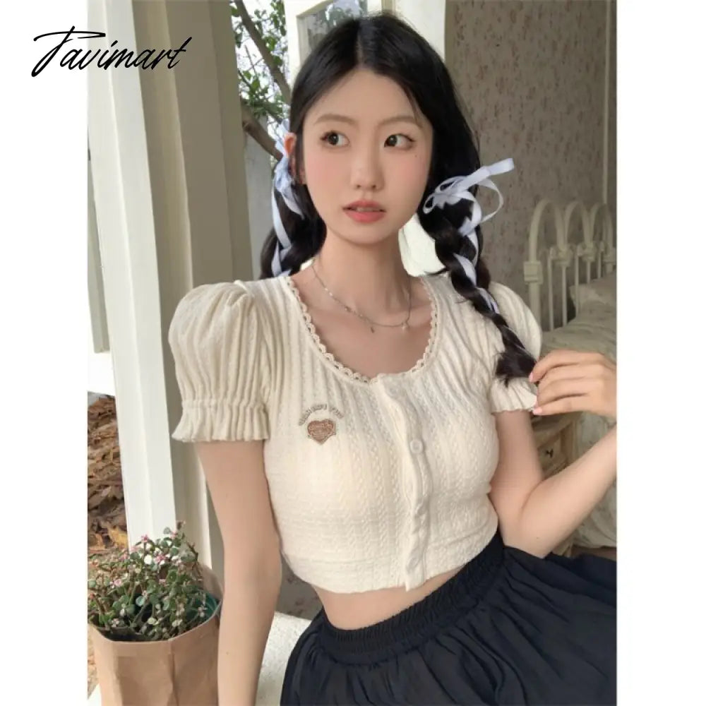 Backless Lace-up Design Tees Puff Sleeved T-shirts O Neck Crop Y2k Tops Summer Camisetas Korean Fashion Ropa De Mujer