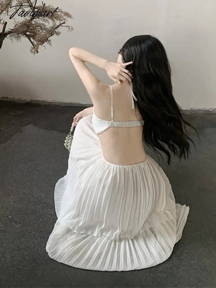Beach Long Dress Women Summer Sleevess Party Pleated Spaghetti Strap Sundress Sexy A-line Casual Female Clothes Dresses
