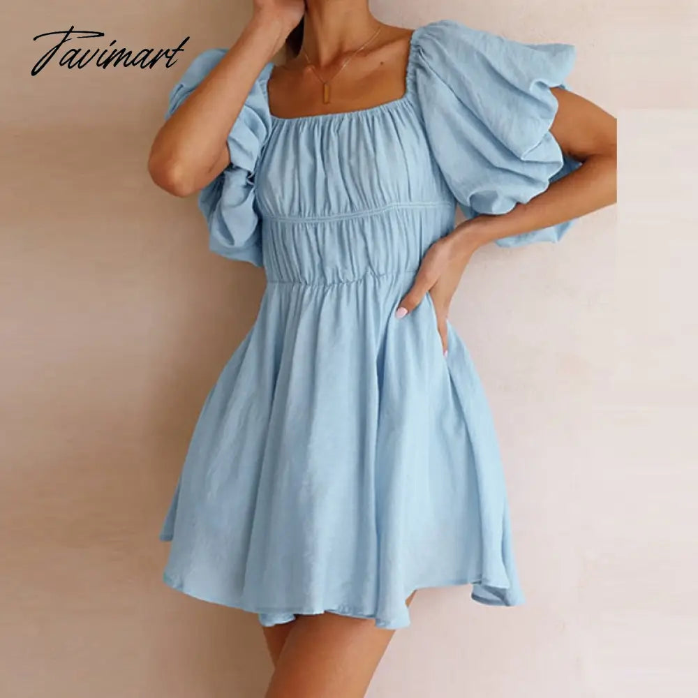 Beautiful Women Waist Solid Party Dress Sweet One Shoulder Pleat Party Dress Elegant Strapless Short Sleeve Loose Dress