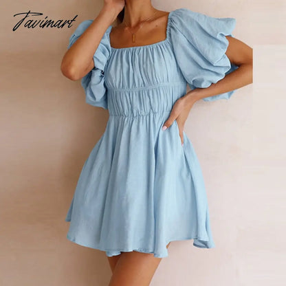 Beautiful Women Waist Solid Party Dress Sweet One Shoulder Pleat Party Dress Elegant Strapless Short Sleeve Loose Dress