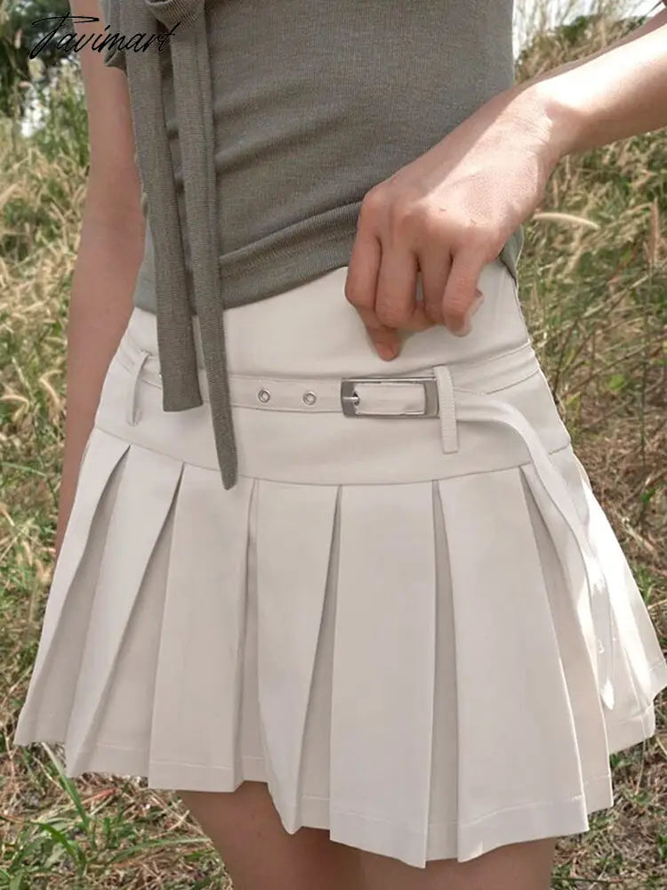 Belted Cotton Pleated Skirt for Women Summer Basic Solid Girls Jupes Femmes Street Versatile Korean Style Skirts