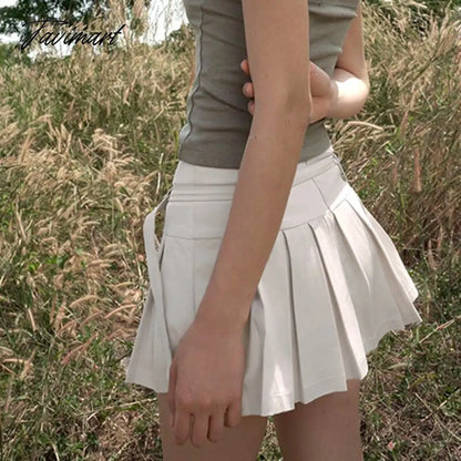 Belted Cotton Pleated Skirt for Women Summer Basic Solid Girls Jupes Femmes Street Versatile Korean Style Skirts