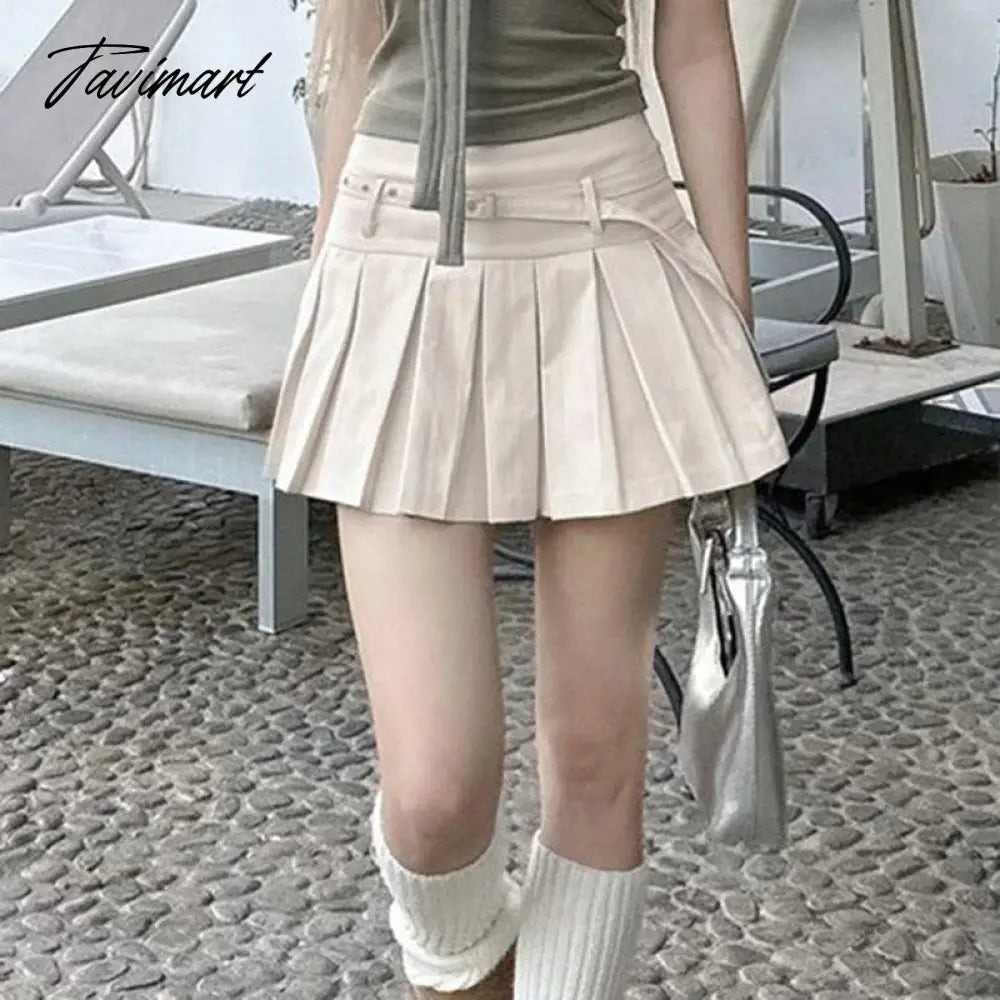 Belted Cotton Pleated Skirt for Women Summer Basic Solid Girls Jupes Femmes Street Versatile Korean Style Skirts