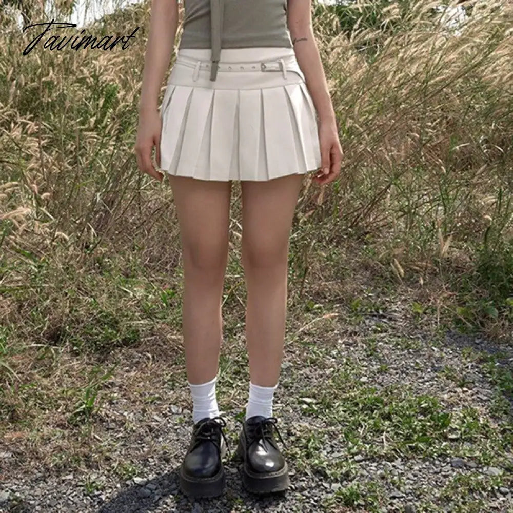 Belted Cotton Pleated Skirt for Women Summer Basic Solid Girls Jupes Femmes Street Versatile Korean Style Skirts