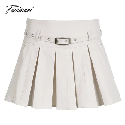 Belted Cotton Pleated Skirt for Women Summer Basic Solid Girls Jupes Femmes Street Versatile Korean Style Skirts