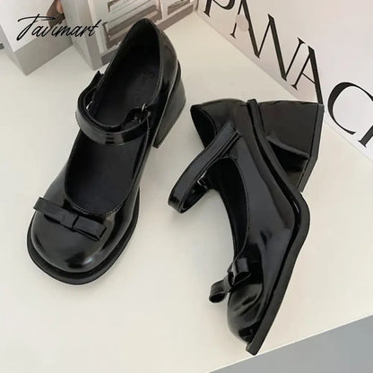 Black Thick Heel Mary Jane Shoes Woman Vintage Bowknot Pu Leather Pumps Woman Round Toe Gothic Lolita Shoes Female