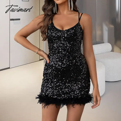 Bling Glitter Sequin Dress For Women Sleeveless Backless Bodycon Feather Sparkling Dresses Sexy Party Club Elegant Prom Y2K Clot