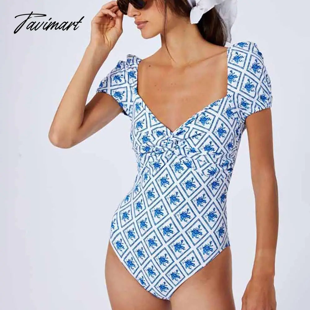 Blue Print Fashion Single Piece Micro Monokini Sexy New Sexy Bikini Swimsuit Women Swimwear Floral Tie Dye Lace Stripe