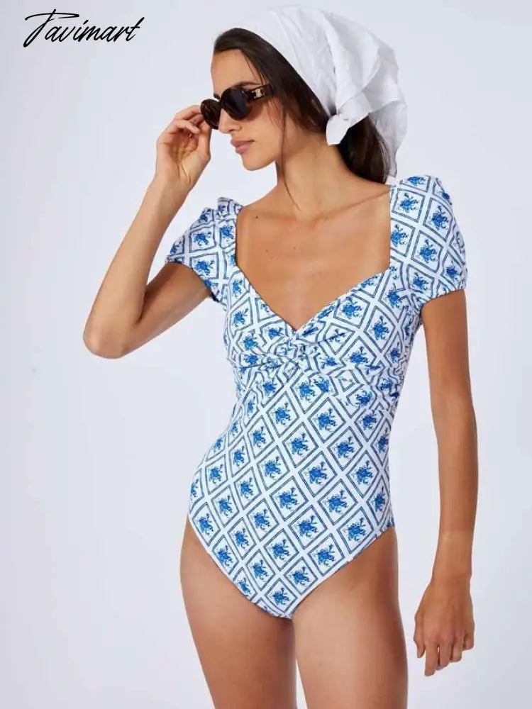 Blue Print Fashion Single Piece Micro Monokini Sexy New Sexy Bikini Swimsuit Women Swimwear Floral Tie Dye Lace Stripe