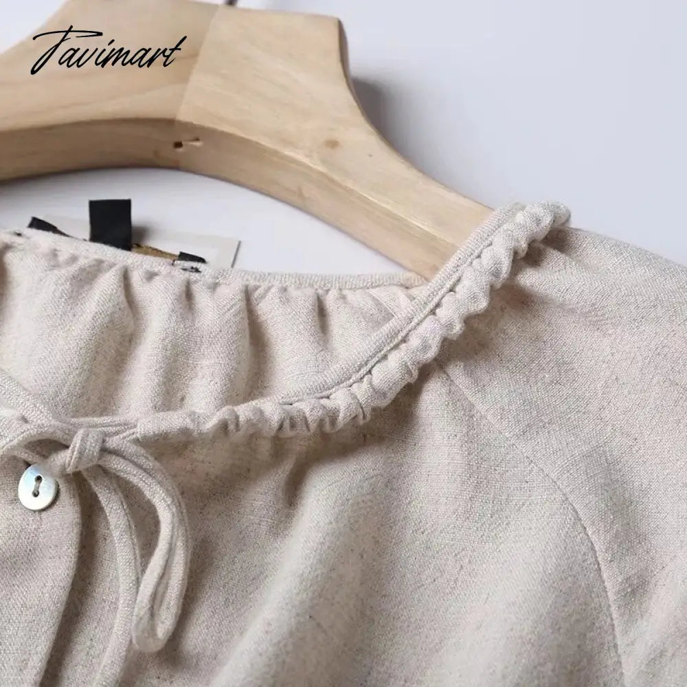 Blusas Mujer De Moda Indie Folk Vintage Bandage Linen Casual Blouse Women England Fashion Simple Shirt Women Tops