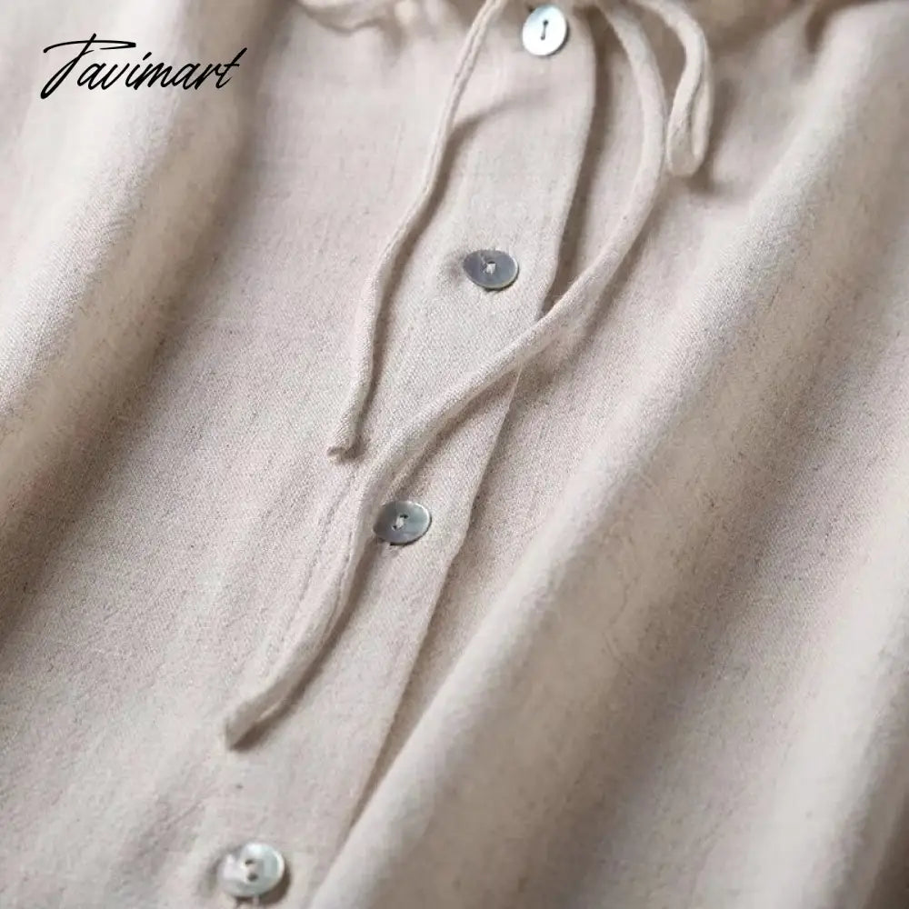 Blusas Mujer De Moda Indie Folk Vintage Bandage Linen Casual Blouse Women England Fashion Simple Shirt Women Tops