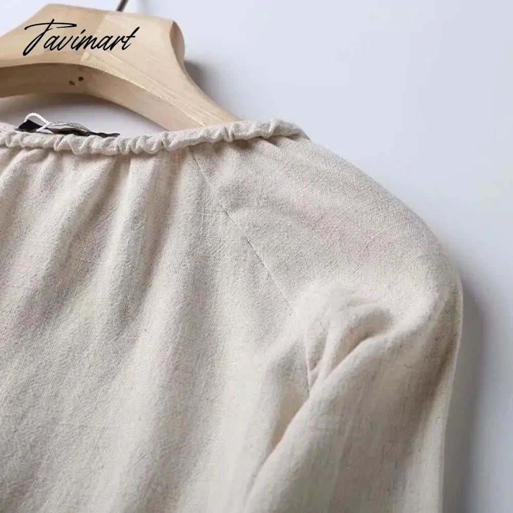 Blusas Mujer De Moda Indie Folk Vintage Bandage Linen Casual Blouse Women England Fashion Simple Shirt Women Tops