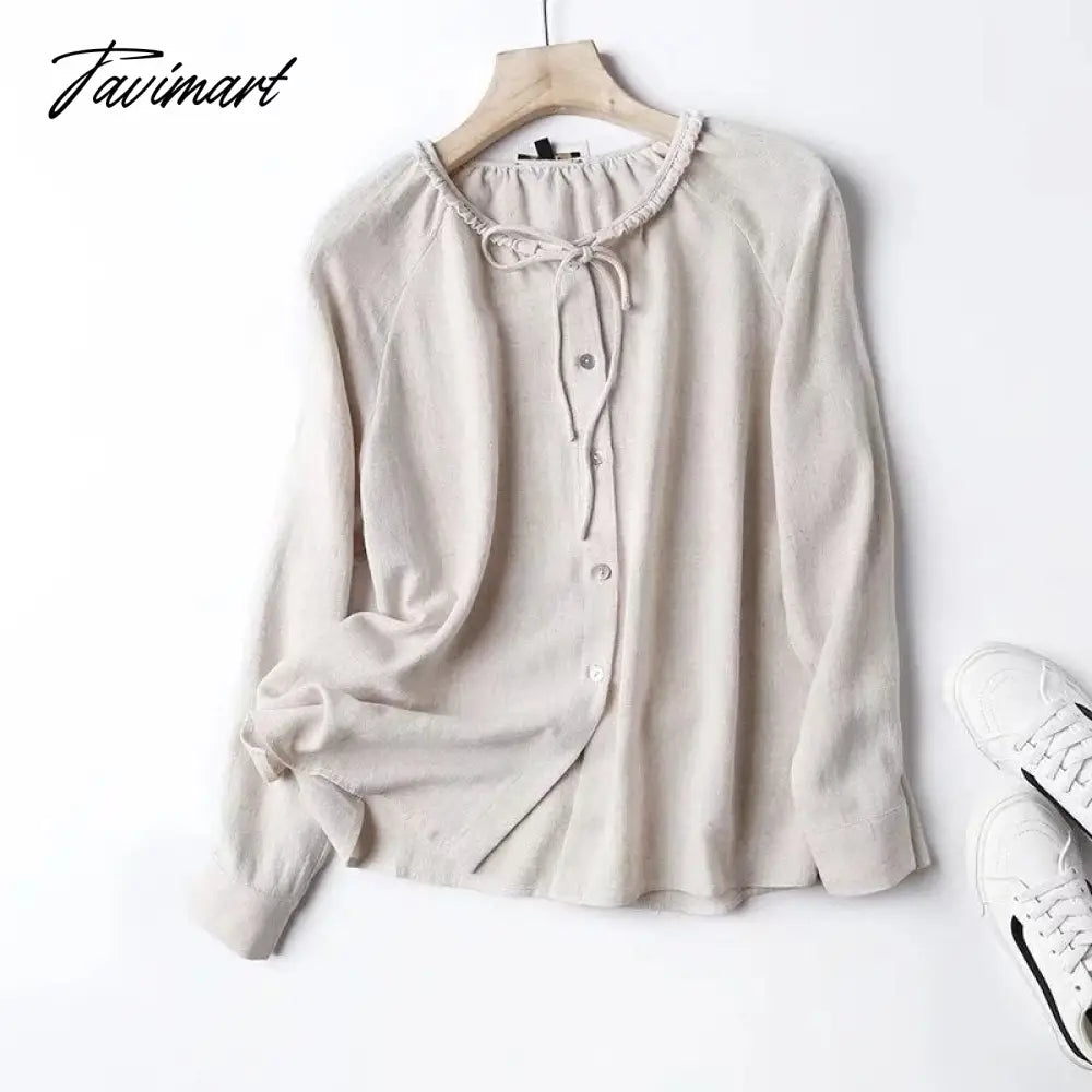 Blusas Mujer De Moda Indie Folk Vintage Bandage Linen Casual Blouse Women England Fashion Simple Shirt Women Tops
