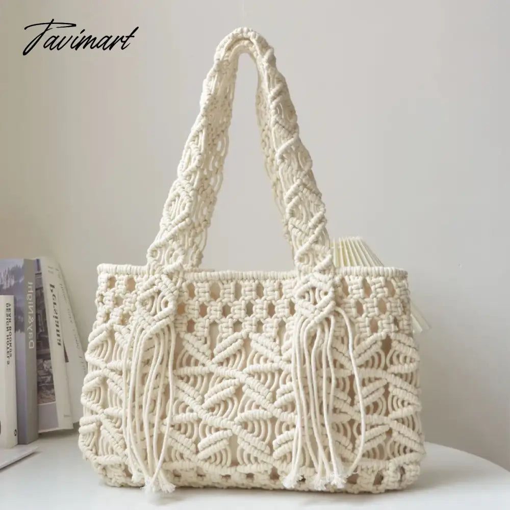 Bohemian Tote Bags For Women Luxury Designer Handbags Purses New In Cotton Rope Hand Cross Weave Hollow Out Tassel Shoulder