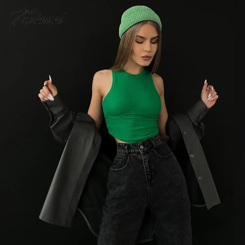 BoozRey Fashion Round Neck Sleeveless Slim Short Navel Solid Women's Tank Tops Summer Casual Y2k Crop Tops for Women