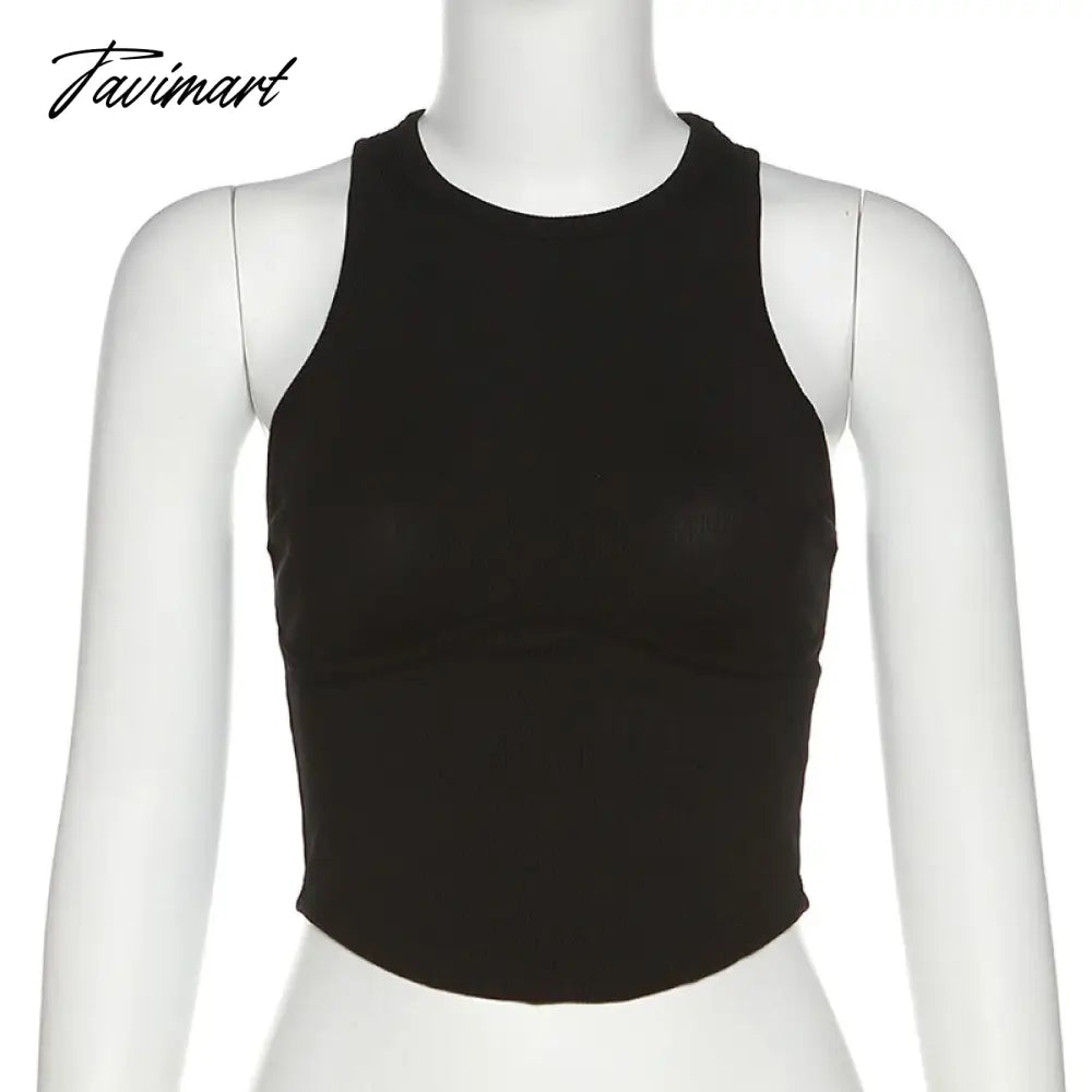 BoozRey Fashion Round Neck Sleeveless Slim Short Navel Solid Women's Tank Tops Summer Casual Y2k Crop Tops for Women
