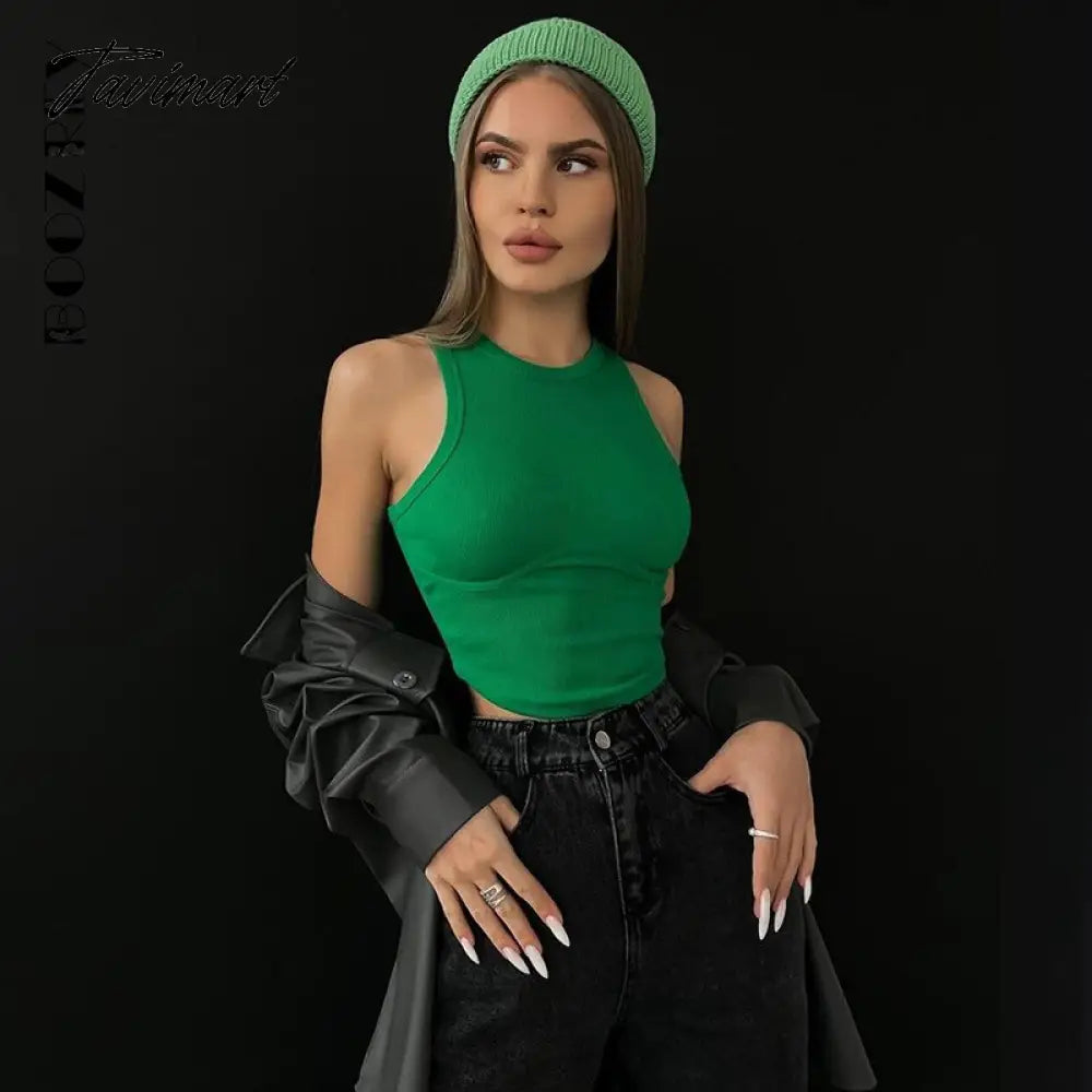 BoozRey Fashion Round Neck Sleeveless Slim Short Navel Solid Women's Tank Tops Summer Casual Y2k Crop Tops for Women