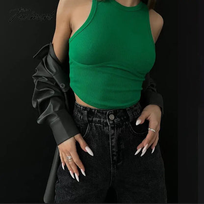 BoozRey Fashion Round Neck Sleeveless Slim Short Navel Solid Women's Tank Tops Summer Casual Y2k Crop Tops for Women