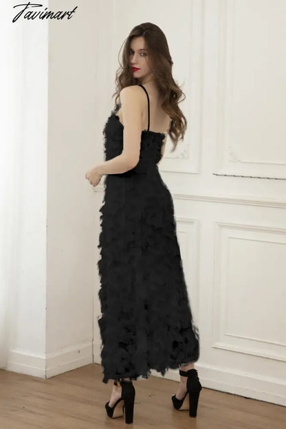 BoozRey White Sling Sexy Light Luxury Evening Dress Female New Style European and American Halter Feather Lace Party Long Dress