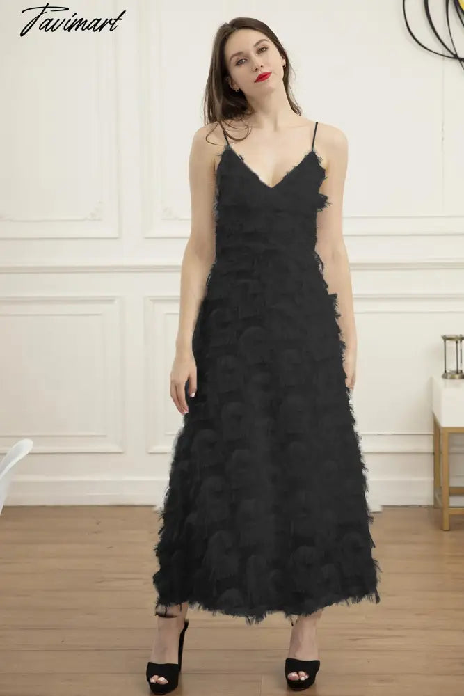 BoozRey White Sling Sexy Light Luxury Evening Dress Female New Style European and American Halter Feather Lace Party Long Dress