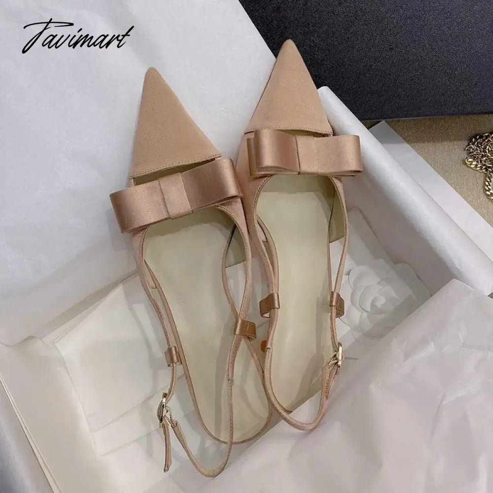 Bow Knot Hollow out High Heels New French Style Celebrity Pointed Thin Heels Silk Wrap Head Sandals