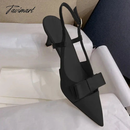 Bow Knot Hollow out High Heels New French Style Celebrity Pointed Thin Heels Silk Wrap Head Sandals