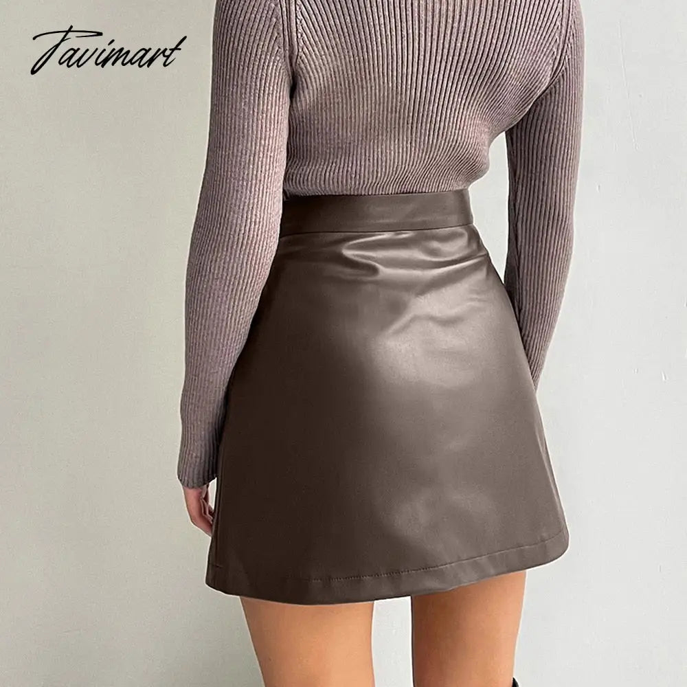 Brown skirt female leather skirt pencil skirt office autumn and winter street fashion high waist black sexy tight PU short skirt