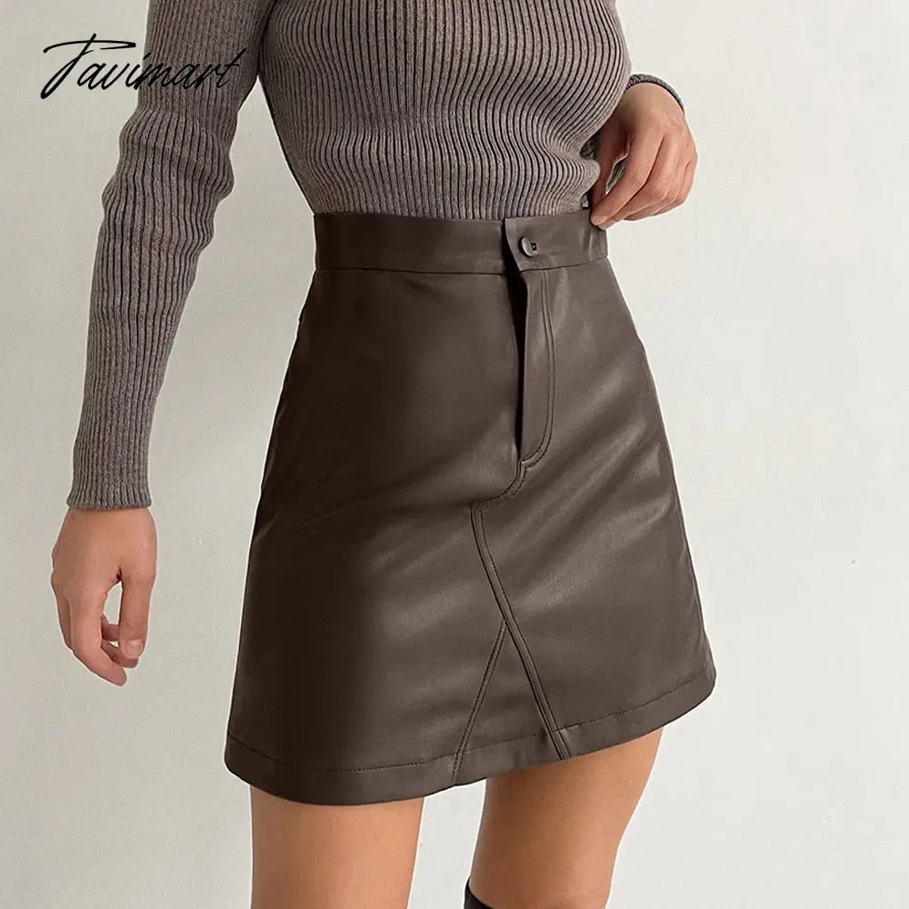 Brown skirt female leather skirt pencil skirt office autumn and winter street fashion high waist black sexy tight PU short skirt