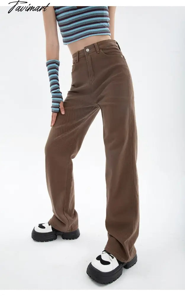 Brown Women's Jeans High Waist Straight Baggy Fashion Jean Pants Streetwear Vintage Chic Design Casual Wide Leg Denim Trouser