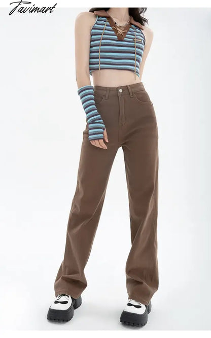 Brown Women's Jeans High Waist Straight Baggy Fashion Jean Pants Streetwear Vintage Chic Design Casual Wide Leg Denim Trouser