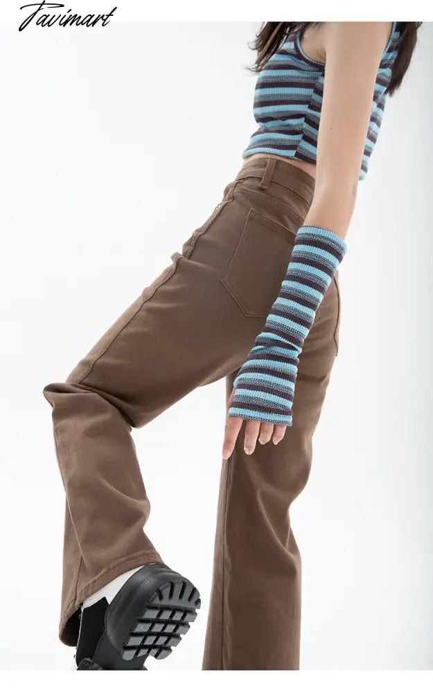 Brown Women's Jeans High Waist Straight Baggy Fashion Jean Pants Streetwear Vintage Chic Design Casual Wide Leg Denim Trouser