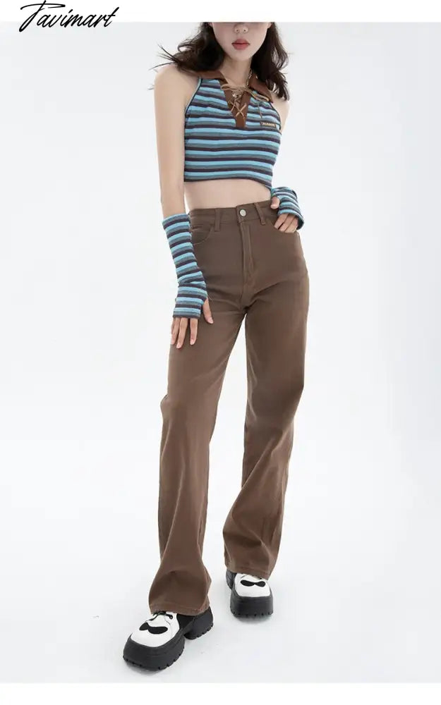 Brown Women's Jeans High Waist Straight Baggy Fashion Jean Pants Streetwear Vintage Chic Design Casual Wide Leg Denim Trouser