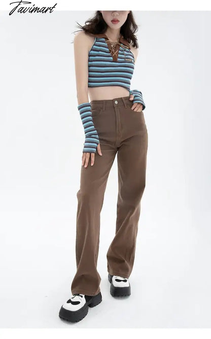 Brown Women's Jeans High Waist Straight Baggy Fashion Jean Pants Streetwear Vintage Chic Design Casual Wide Leg Denim Trouser