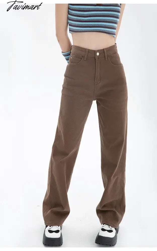 Brown Women's Jeans High Waist Straight Baggy Fashion Jean Pants Streetwear Vintage Chic Design Casual Wide Leg Denim Trouser