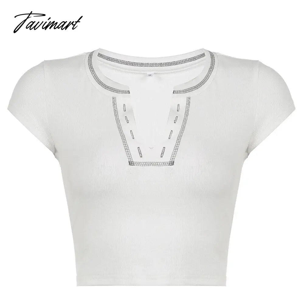 Bubble Tea V-neck Emo Clothes Sexy Shirt Blouse Splice Crop Tops for Women Polyester White Crop Top Y2k Clothes Super-short