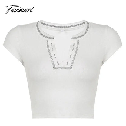 Bubble Tea V-neck Emo Clothes Sexy Shirt Blouse Splice Crop Tops for Women Polyester White Crop Top Y2k Clothes Super-short