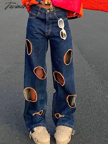 Cargo Pants Sexy Wide Leg Trousers Hollow Out Grunge Clothes Oversize Pants Streetwear 90s Loose High Waist Jeans Cyber Y2k