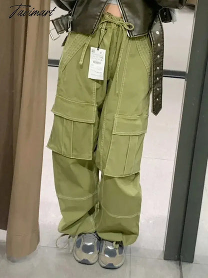 Cargo Pants Women New Fashion Vintage Solid Drawstring Loose Pants Chic Casual Wide Leg Pants Full Length Pants