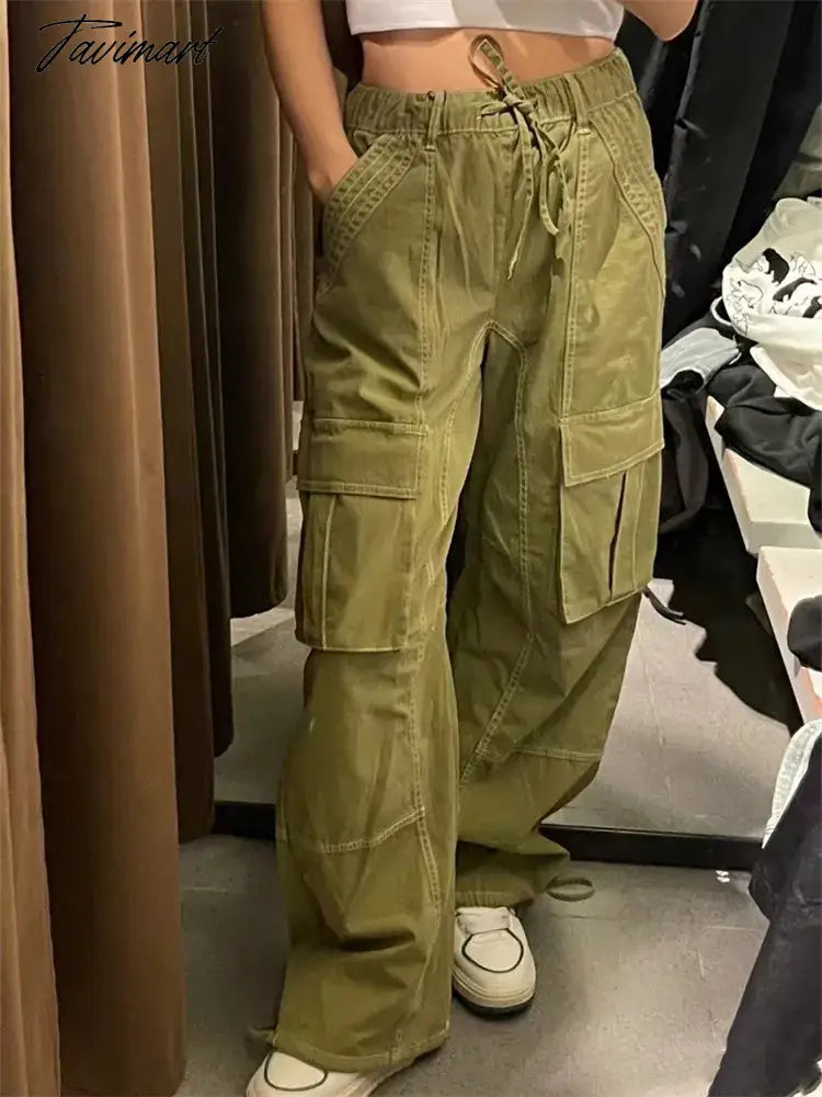 Cargo Pants Women New Fashion Vintage Solid Drawstring Loose Pants Chic Casual Wide Leg Pants Full Length Pants
