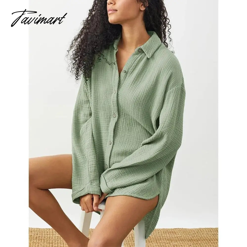 Casual 100% Cotton Gauze Muslin Women'S Shirts Button Up Long Sleeve Blouse Asymmetrical Streetwear Tops Roupas Femininas
