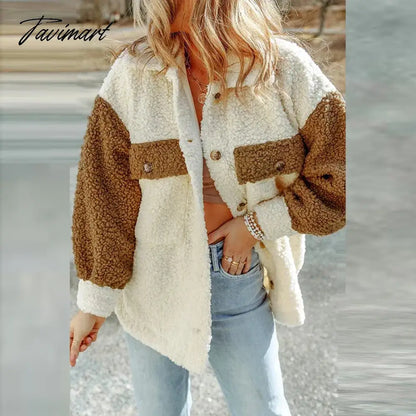 Casual Autumn Winter Women Plush Jackets Coat Elegant Long Sleeve Button Fashion Outwear Turn Down Collar Loose Coats